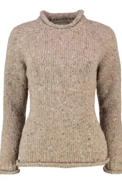 ARAN Pullover taupe aus Donegal-Tweedgarn