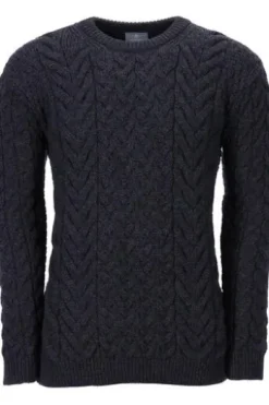 ARAN Rundhals Pullover anthrazit Merinowolle Supersoft