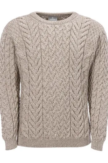 ARAN Rundhals Pullover beige Merinowolle Supersoft