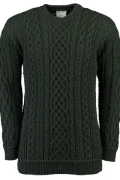 ARAN Rundhals Pullover grün Merinowolle Supersoft
