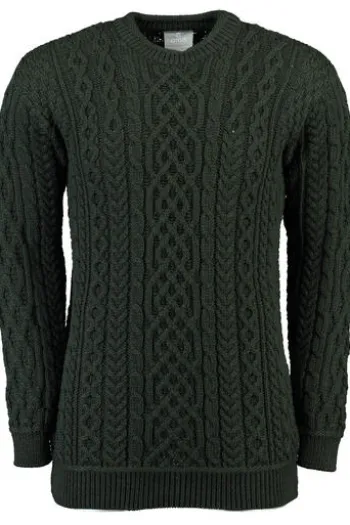 ARAN Rundhals Pullover grün Merinowolle Supersoft