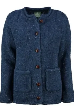 ARAN Strickjacke blau aus Donegal- Tweedgarn