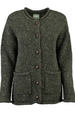 ARAN Strickjacke oliv im typischen Irland Aran Strick