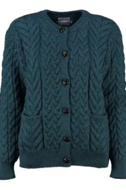 ARAN Strickjacke Petrol im typischen Irland Aran Strick