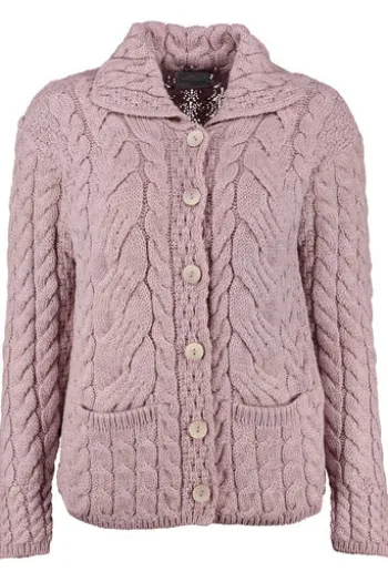 ARAN Strickjacke rosé im typischen Irland Aran Strick