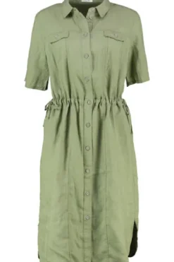 BARBARA LEBEK Leinen-Kleid khaki Kurzarm