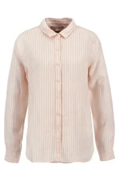 BARBOUR Leinen-Bluse rosa gestreift Langarm