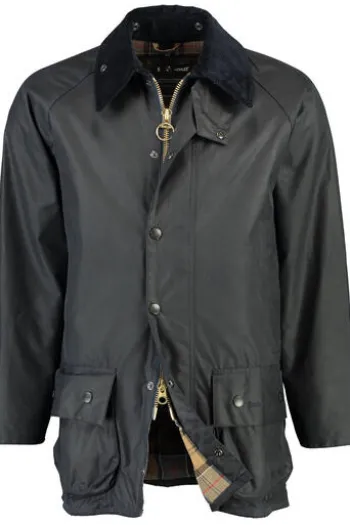 BARBOUR Wachsjacke Beaufort marine mit Cordkragen
