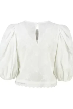 BERWIN Bluse weiß 3/4-Arm mit allover Lochstickerei