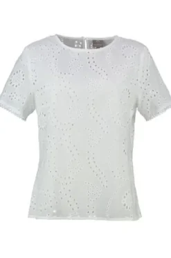 BERWIN Bluse weiß mit Ton-in Ton Stickerei