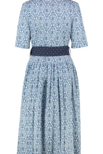 BERWIN Kleid blau gemustert Kurzarm
