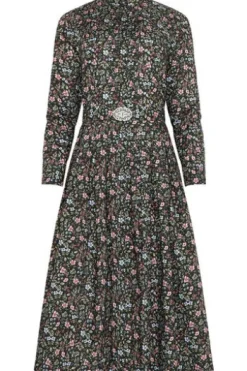 BERWIN Kleid olivgrün geblümt