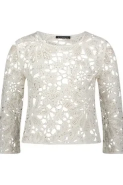 BETTY BARCLAY Pullover white 3/4-Arm im floralen Ajourstrick