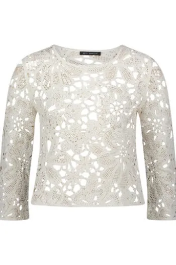 BETTY BARCLAY Pullover white 3/4-Arm im floralen Ajourstrick