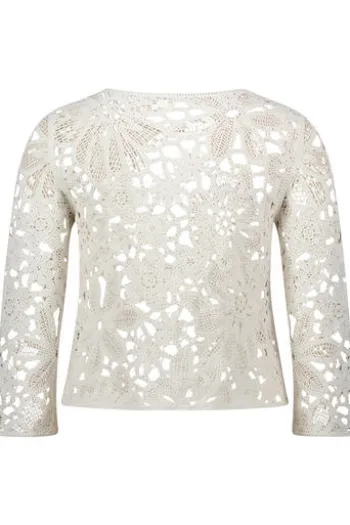 BETTY BARCLAY Pullover white 3/4-Arm im floralen Ajourstrick