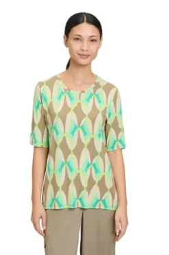 BETTY BARCLAY Shirt Khaki/Grün gemustert Kurzarm
