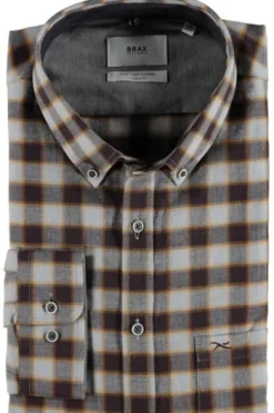 BRAX Flanell-Hemd Dries Butto-Down Modern Fit braun