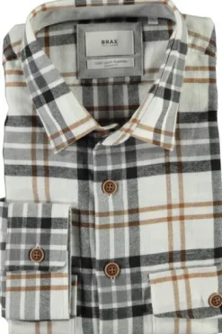 BRAX Flanell Hemd Kay grau kariert Modern Fit Langarm