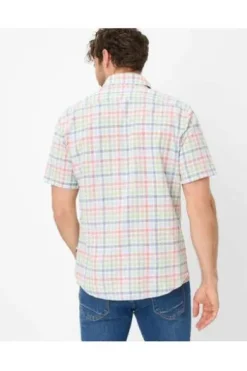 BRAX Hemd blau kariert Modern Fit Halbarm