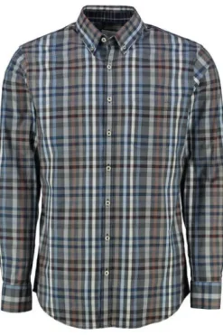 BRAX Hemd Daniel blau/braun kariert Modern Fit Langarm Button-Down