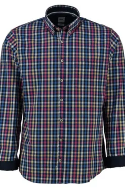 BRAX Hemd Daniel blau kariert Modern Fit Langarm Button-Down