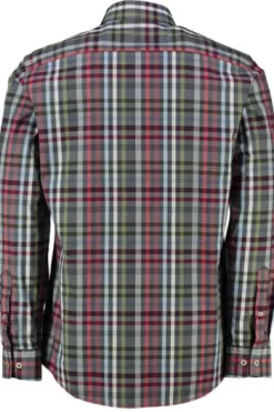 BRAX Hemd Daniel blau/rot kariert Modern Fit Langarm Button-Down