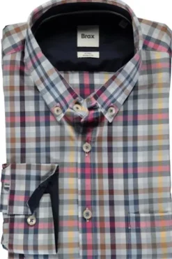 BRAX Hemd Daniel hellblau kariert Modern Fit Langarm Button-Down