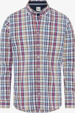 BRAX Hemd Daniel hellblau kariert Modern Fit Langarm Button-Down