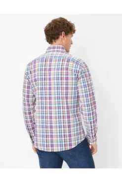 BRAX Hemd Daniel hellblau kariert Modern Fit Langarm Button-Down