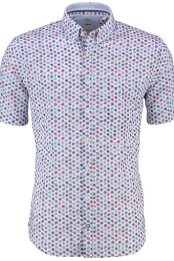 BRAX Hemd Dan raspberry geblümt Modern Fit Kurzarm