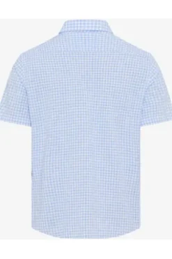 BRAX Hemd hellblau kariert Modern Fit Halbarm