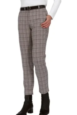 BRAX Jersey-Hose grau/natur kariert Slim Fit im Karo-Dessin
