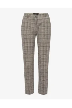 BRAX Jersey-Hose grau/natur kariert Slim Fit im Karo-Dessin
