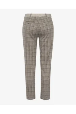 BRAX Jersey-Hose grau/natur kariert Slim Fit im Karo-Dessin