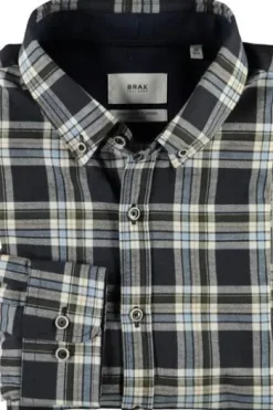 BRAX Leicht Flanell Hemd Daniel blau/grün kariert Modern Fit Langarm Button-down