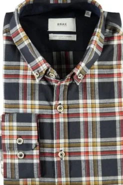 BRAX Leicht Flanell Hemd Daniel blau/rot kariert Modern Fit Langarm Button-down