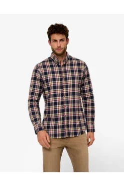 BRAX Leicht Flanell Hemd Daniel blau/rot kariert Modern Fit Langarm Button-down