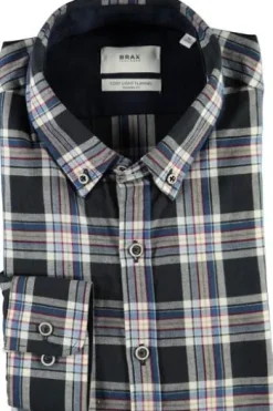 BRAX Leicht Flanell Hemd Daniel blau/blau kariert Modern Fit Langarm Button-down