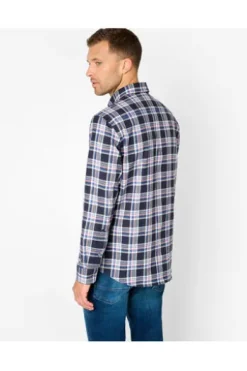 BRAX Leicht Flanell Hemd Daniel blau/blau kariert Modern Fit Langarm Button-down