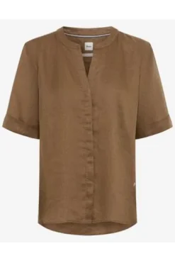 BRAX Leinen-Bluse Veri mocha brown Kurzarm