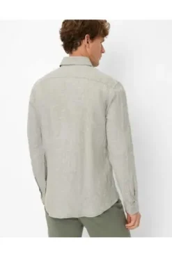 BRAX Leinen Hemd Dirk grün Modern Fit Langarm Leinen