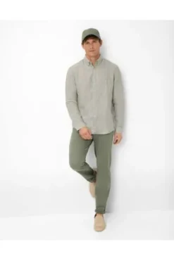 BRAX Leinen Hemd Dirk grün Modern Fit Langarm Leinen