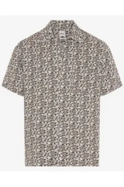 BRAX Leinen Hemd Luke peanut geblümt Modern Fit Kurzarm