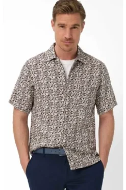 BRAX Leinen Hemd Luke peanut geblümt Modern Fit Kurzarm