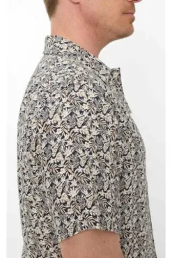 BRAX Leinen Hemd Luke peanut geblümt Modern Fit Kurzarm