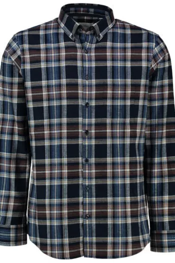 BRAX Light Flanell Hemd Daniel blau/braun kariert Modern Fit Langarm Button-Down
