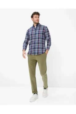 BRAX Light Flanell Hemd Daniel marine kariert Modern Fit Langarm Button-Down