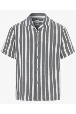 BRAX Streifen Hemd Leo navy gestreift Modern Fit Kurzarm
