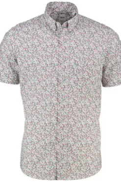 BRAX Ultra light Hemd Dan magenta geblümt Modern Fit Kurzarm
