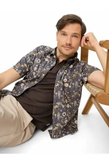 BRAX Ultra light Hemd Hardy beach geblümt Modern Fit Kurzarm
